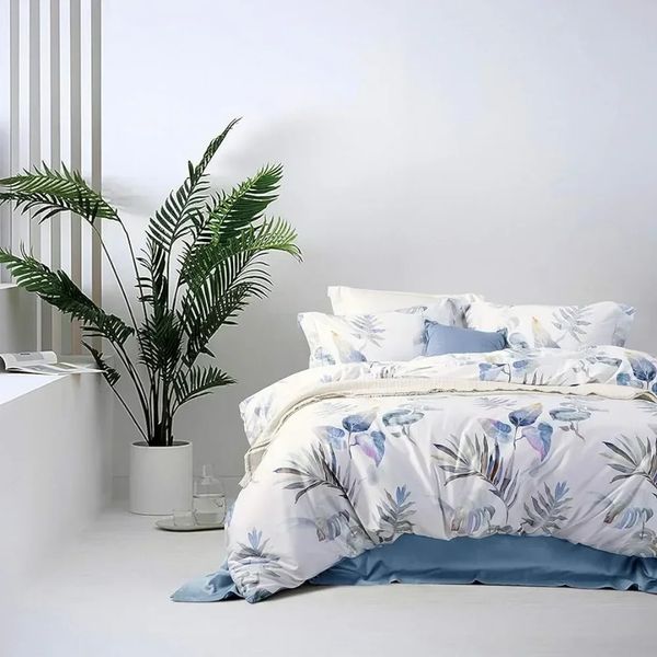 Copripiumino copritura queen size tropicali 100% di copertura trapunte a foglia blu di cotone set reversibili set di biancheria da letto design traspirato