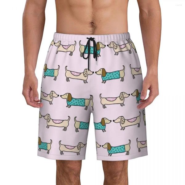 Shorts masculinos fofos de cachorro dachshund cupty masculino tronco de natação rápido seco praia praia praia salsicha susage cães shorts