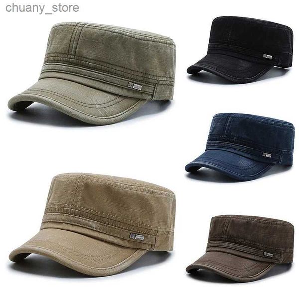 Visier lässige und vielseitige koreanische trendige Herren Militärhut Sommer Flat Top Hut Mens Outdoor Sunchade Hut Retro Casquette Peak Y240417