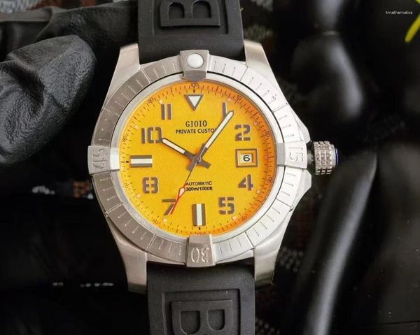 Orologi da polso da uomo lussuoso orologio meccanico meccanico blu nero giallo in pelle giallo in pelle in pelle inossidabile acciaio luminoso 43 mm