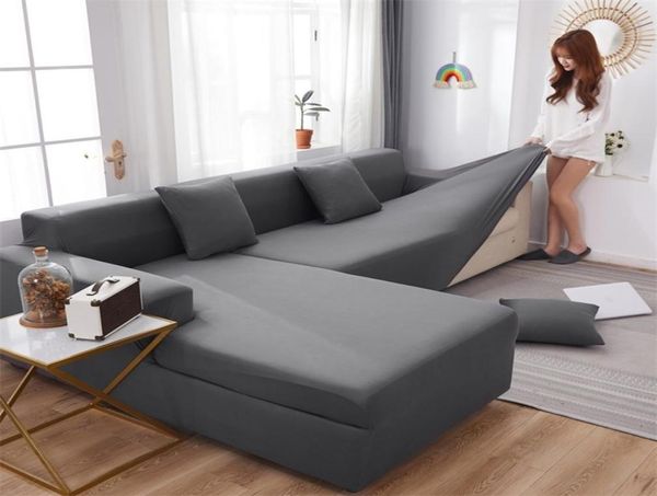 Copertina di divano in pelle grigia set di divani elastici elastici per divano del soggiorno Coperchi di mobili a forma di a forma LJ22371201