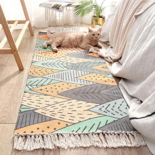 Tappeti tappeti fatti a mano in tessuto intrecciato e soggiorno in lino pavimenti geometrici tappetino da letto decorazioni per la casa area di decorazione della casa tappeti