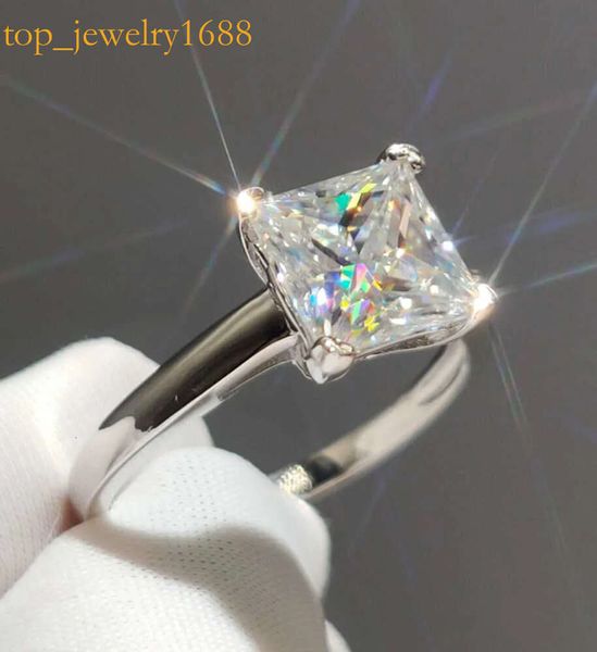 Sier Princes Original 2 Diamond Test oltre Sparkling D Moissanite Anello di gemma tagliata eccellente Anelli di pietra gemella quadrata