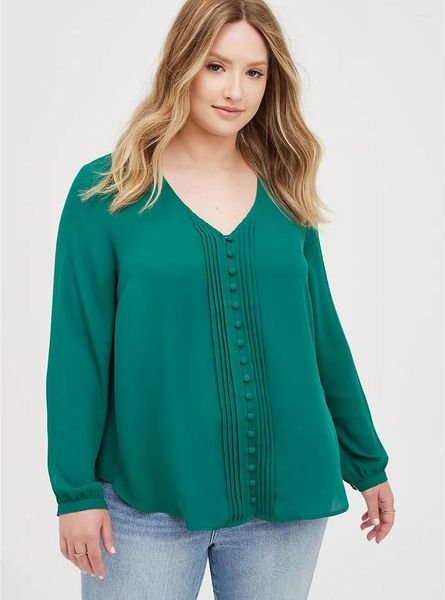 Blusas femininas gordinhas gordinhas soltas verdes de mangas compridas de melhor camisa de chiffon de comércio exterior