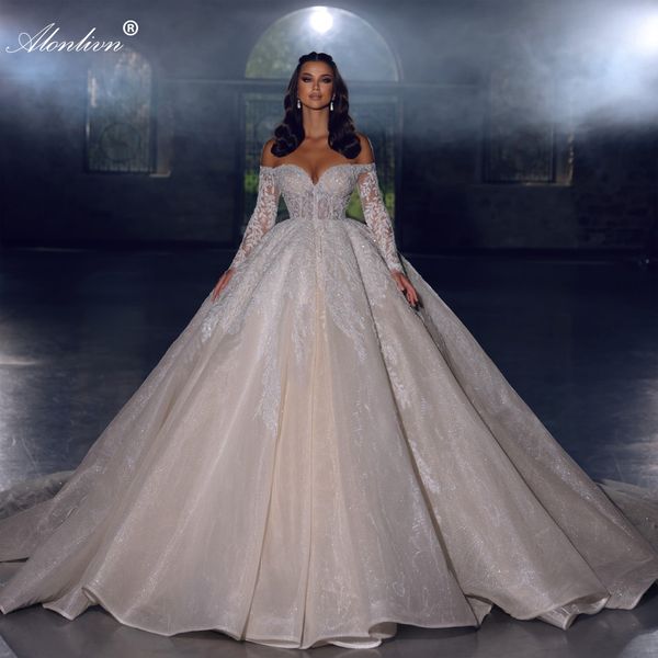 Magnifico pizzo fuori spalla Abito da sposa a-line Modelli floreali Manelli di innamorati da sposa da sposa ricamato con tulle delicato a più livelli