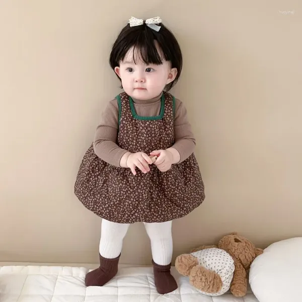 Girl Dresses Girl Girl Set Due pezzi senza manicotto Abitacolo inverno Plush Cotton Warm Flower Fashion Sliose Outdoor