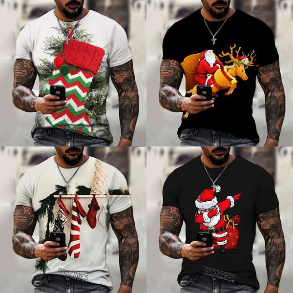 Erkek Tişörtleri Noel Karnavalı Erkek T -Shirt 3D Baskı Hip Hop Mizah Noel Baba Serin ve Yakışıklı Sokak Moda Giyim -shirt Hsome