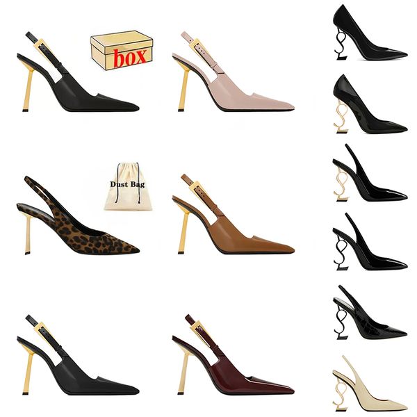 Con box di lussuoso feste di nozze sandali sandali famosi designer donne con tacchi alti brevetti in pelle slitte in pelle scamosciata Lady classics doratine Gold Bottoms Slingback Black Slifors Black Slifor