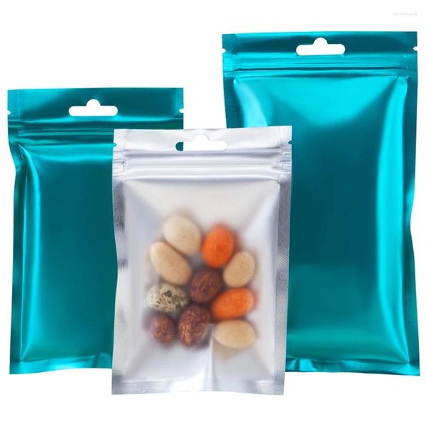 Bolsas de armazenamento 100pcs azul alumínio folha de saco transparente ruptura de penduramento hang hole biscoitos à prova d'água bolsas de embalagem reutilizáveis de doces