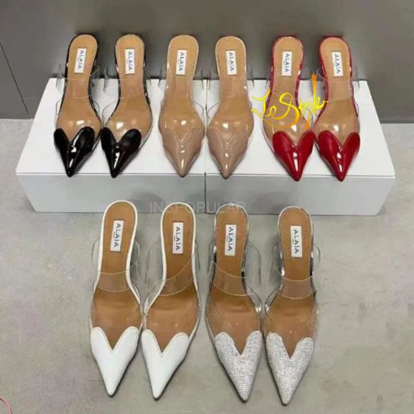 Saldos de gabarito de salto cardíaco Sildes Sandálias High Love Heels Heart Patente Calfskin Pontos pontuais