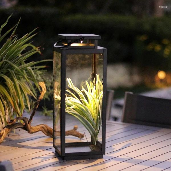 Kerzenhalter Großer schwarzer Eisen Solar Outdoor Halter Glas Windschutz Candelabra Hängende Metall Candlestick Garden Home Hochzeitsdekoration