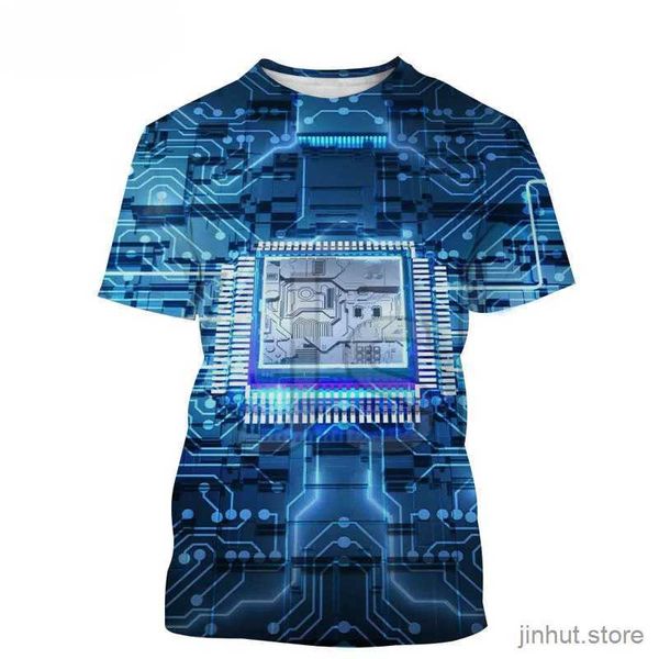 T-shirt maschile t-shirt da stampa 3d per chip elettronico per uomo maniche corte casual personalità top graphic tops