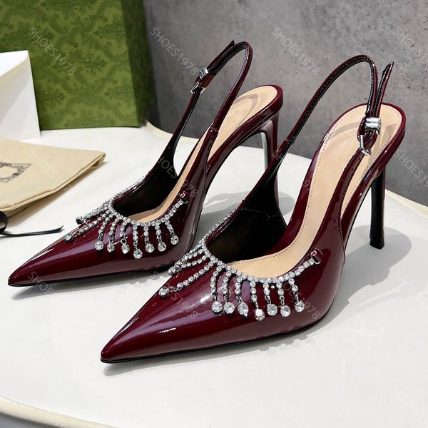 Tasarımcılar Sandalet Ayakkabı Kadınlar İçin Ayakkabı Tonestone Toka Pompaları Patent Deri Stiletto Topuk Slingback 10cm Yüksek Arka Kayış Tasarımcı Sandal 35-42