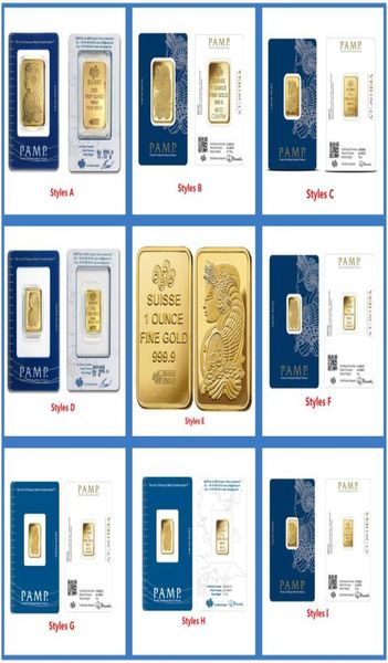 Outras artes e artesanato 24K Gold Bated 25G5G10G1oz Suisse Gold Bar Bullion Coin Packled com número de série independente C5782632