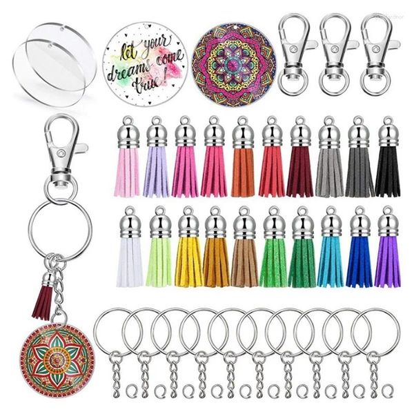 Keychains Acryl -Schlüsselbund -Leerzeichen transparente Kreisscheiben diy bunte Quasten -Anhängerschlüsselring für Handwerks