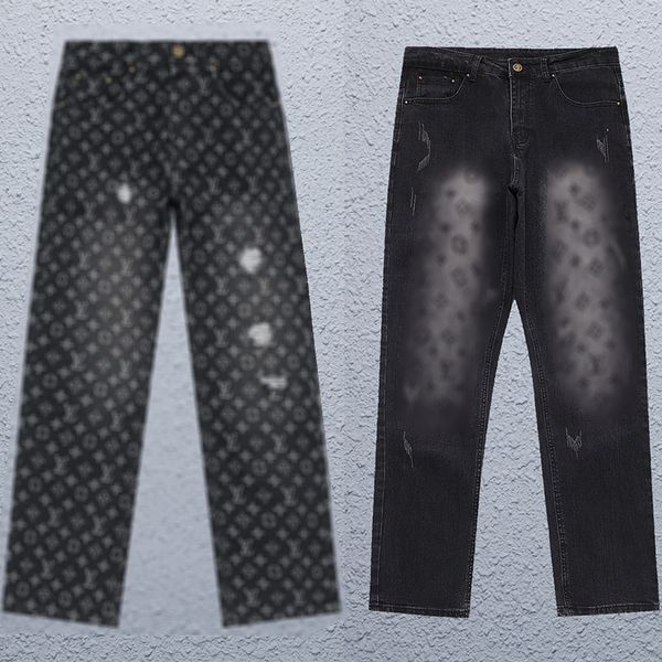 Doğru yapılmış şık sanat tasarımcısı alover nakış baskısı denim pantolon sonbahar kış erkekler rahat esnek vintage yıkanmış sokak aşınma kot pantolonlar 24ss 0417