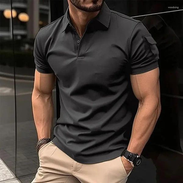 Herren Polos Tops einfache Polo-Hemden Blau männlich mit Kragen Tee Muskeln Herren T-Shirt Kein Logo Schnell trocknend schlanker Fit Elastic Clothing 2024