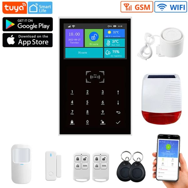 System Smart Life Home GSM Security System System 4,3 -дюймовый экран Wi -Fi Host с дверью и датчиком движения Tuya App Работа Alexa