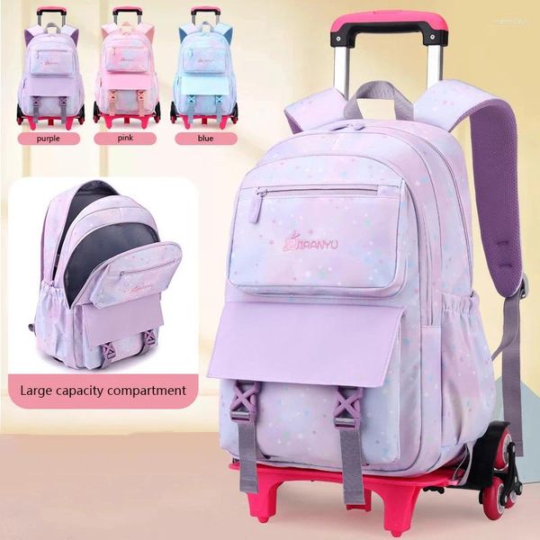 Bolsas escolares infantis mochilas com rodas para meninas mochilas com rodas de bochechas carrinhos de carrinho