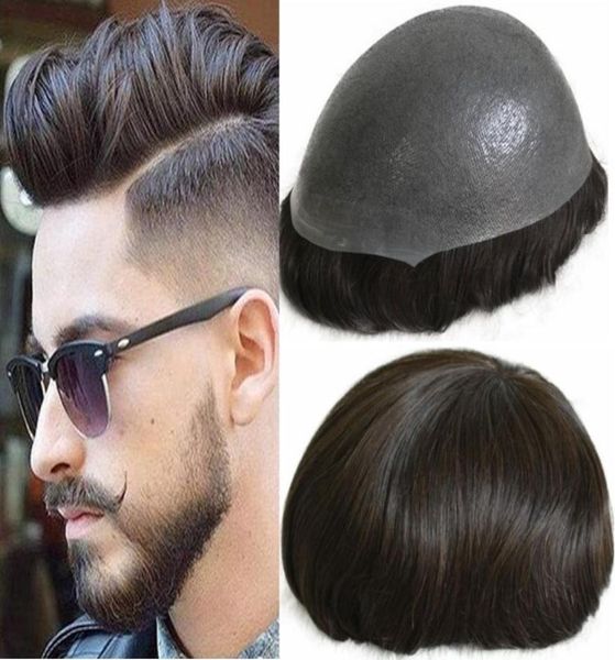 Silikon peruk erkek saç parçaları düz tam pu toupee ince cilt toupee Avrupa bakire insan saçı yedek peruk erkekler için 6383044