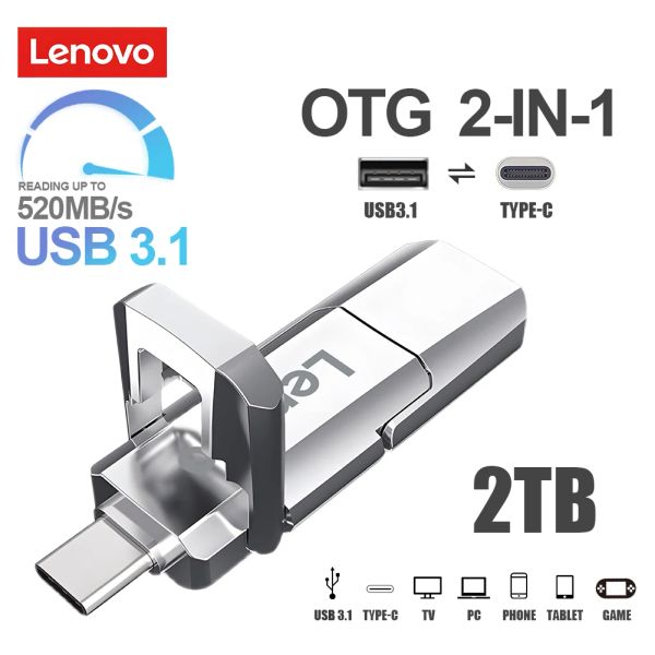 Muhafaza Origina lenovo USB, yüksek hızlı 2 TB U disk taşınabilir 1 TB TypeC 2in1 kalem sürücüsü 512GB metal bellek çubuğu PC akıllı telefon için