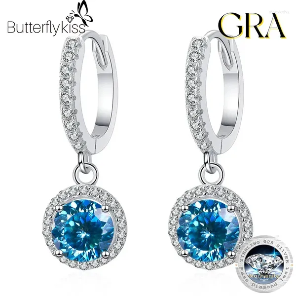 Brincos de garanhão Butterflykiss 6,5 mm MuiltColor Português Corte Moissanite Drop For Women S925 Jóias de casamento de prata esterlina