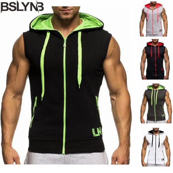 Männer Tanktops Bodybuilding ärmellose Hoodie Tops Silm Fit Kapuzenweste Sport Casual Vests Tracksuit 240402