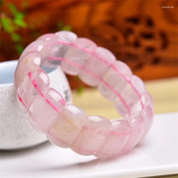 Braccialetti Link Natural Rose Quartz Bangle Crystal Reiki Healing Stone Fashion Degali dono per donne 1pcs 22x12x8mm