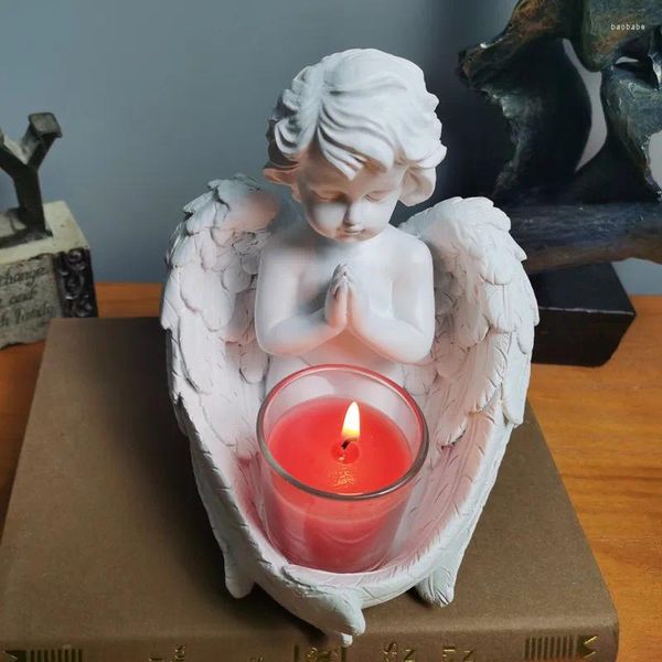 Titulares de velas Angel Candlestick Resin Candelabros Ornamentos Decoração de Desktop Home Decorações da Igreja Cristã
