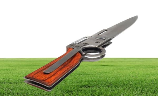Coltello da pistola pieghevole AK47 di medie dimensioni con coltello da caccia a forma di luce a LED Manico in palissandro per coltelli pieghevoli tattici campeggio multi Survit7098409