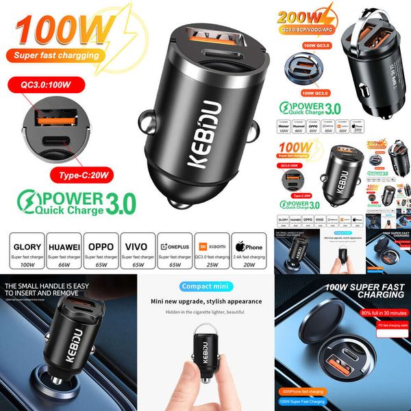 Neues neues Mini -Auto USB Typ C Metal 100W/200W Schnellladung 3.0 PD -Anschluss Schnelles Lade -Telefon -Ladegerät für Xiaomi iPhone 12 13 14 GPS