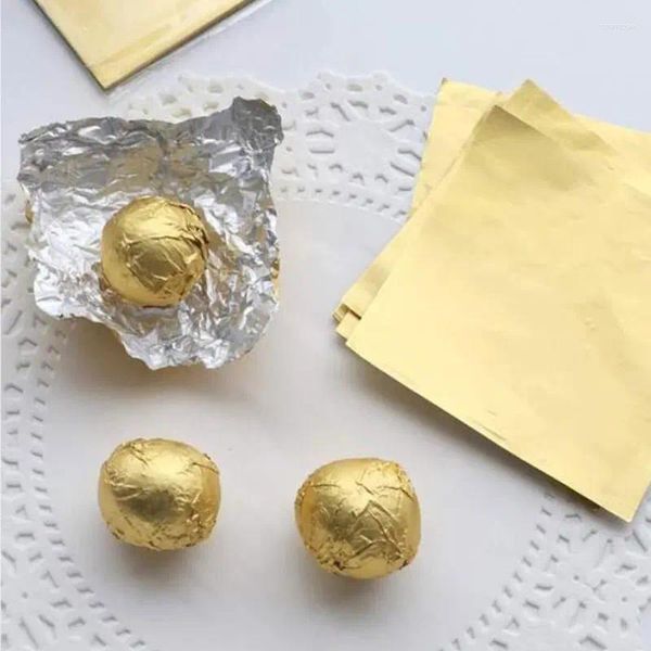 Geschenkverpackung 100pcs/Pack 10 cm Golden Aluminium Folie Süßigkeiten Schokoladen -Keks -Wickeln Blechpapier Party DIY -Verpackung Wrapper