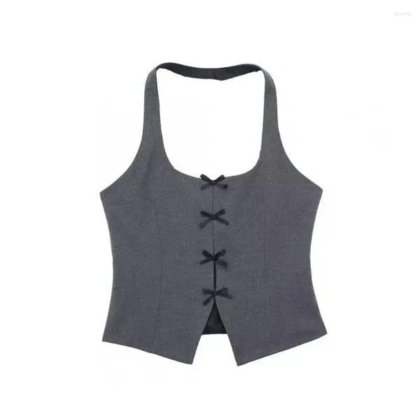 Serbatoi da donna 2024 Donna femminile Top Women Vest Tops Fashion Bow abbellishi scozzera senza maniche per abbigliamento casual