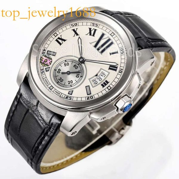 Top elegante e elegante mecânica auto -enrolamento Relógio dos homens Gold Gold Sier Dial Sapphire Glass Cal.1904 Strapeira de couro Classic Design Relógio Casual 1560