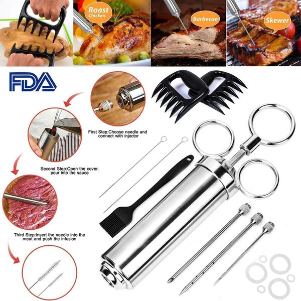 Kit di siringa iniettore di carne Grill Turkey BBQ Supporto Salsa Sapori Ago Cucina in acciaio inossidabile Syring 240407