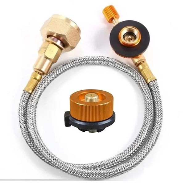 Adaptador de propano de fogão a gás de acampamento ao ar livre Adaptador de propano LPG Couplador de tanque de cilindro plano Salvar tubo de metal durável 240412