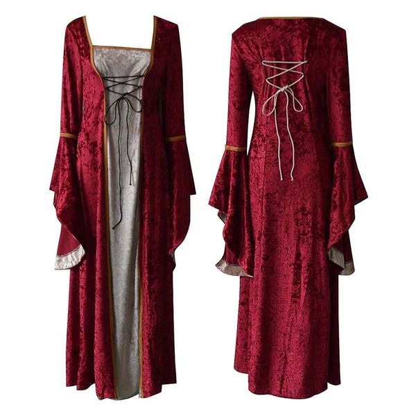 Женское бархатное спереди кружевное платье Renaissance Dellever Rools Medieval Costume Celtic Queen Royal