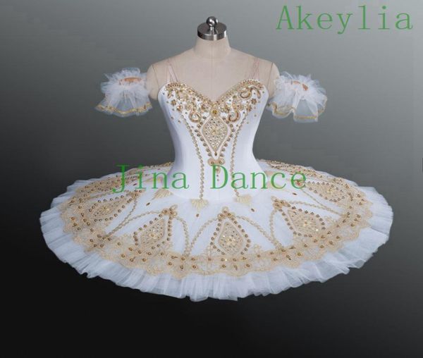 White Gold Fairy Doll Ballet Pancake Platter Performance Tutus Profissional Ballet Tutu Mulheres Costume de estágio de balé clássico2105270