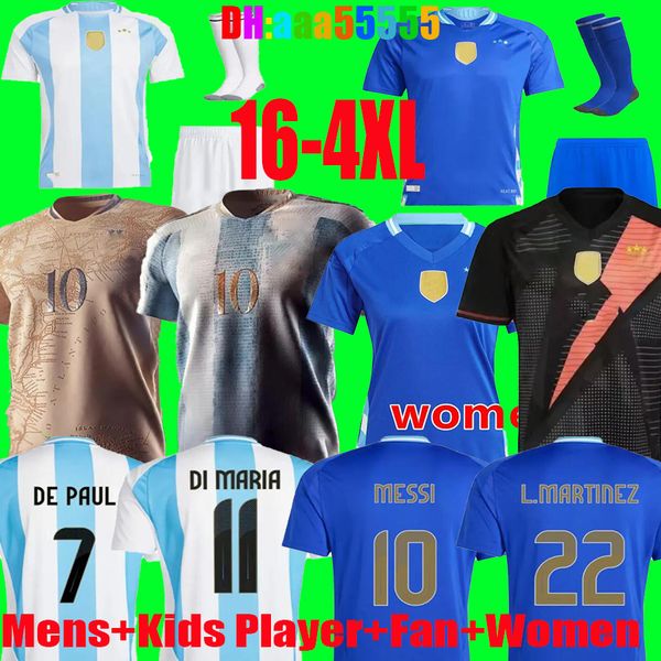 2024 2025 camisas de futebol argentina 3 estrelas Messis 24 25 Mac Allister Dybala di Maria Martinez de Paul Maradona Copa America Copa Camisa de futebol feminino