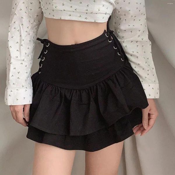 Etekler y2k kızlar kısa etek koyu gotik punk kadın bandaj mini pileli moda estetik harajuku e-kız alt kulüp giyim