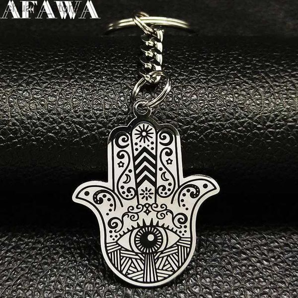 Chaços de chaves hamsa de aço inoxidável manual para homens para homens da mão da Fátima Chain Chain Jóias do Halloween Gift Llavers de Acero K933S01 Y240417