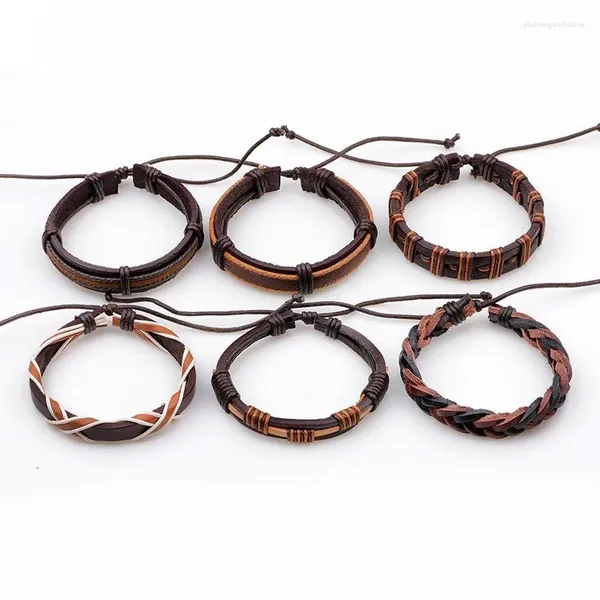 Braccialetti di fascino intrecciati intrecciati di bracciale maschile versione coreana di Simple Retro Suit a sei pezzi Gioielli maschili in pelle