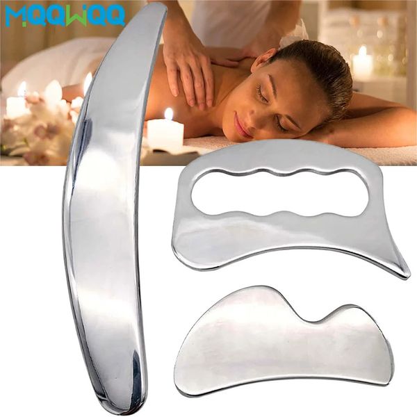 Aço inoxidável gua sha massageador muscular raspador de metal ferramenta de raspagem corporal tecido profundo fáscia face relaxamento massagem modelagem 240417