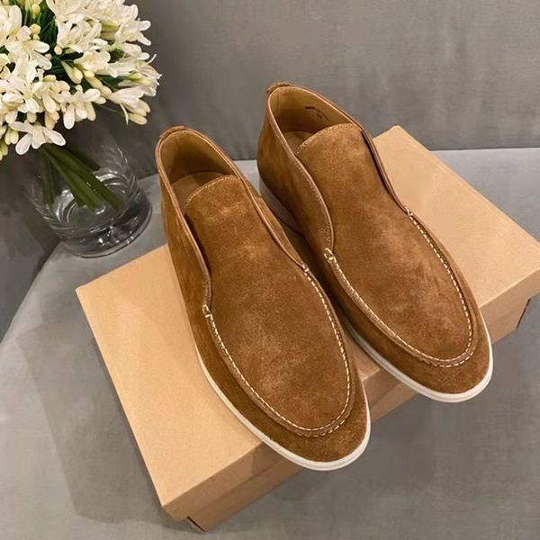 LP Brands Perfeita Nubuck Suede Couro Casual Sapatos Loro Walk High Top Luxo Sneakers Lock Designer Piana Flats Slip-On Shoe Boots