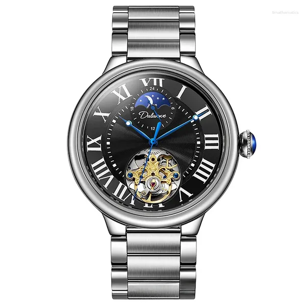 Armbanduhren runden Tourbillon Automatische mechanische Männer Watch Star hohl wasserdichte leuchtende Mondphase Sport