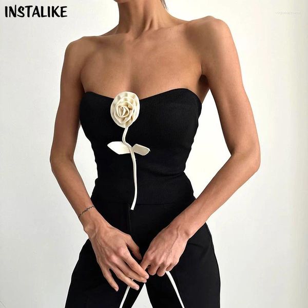 Frauen Tanks Instalike Tube Strick von Schulterkorten Coquette Mode Sexy Outfit Frauen weiß Rosenweste Rückenless Bustier Crops Chic Chic Chic