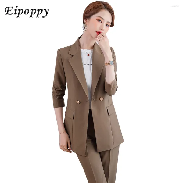 Damen zweisteuelhafte Hosen Frühling Herbst Kaffee Schwarze Khaki Ladies formelle Hose -Anzug Frauen Single Breasted Blazer und Hosenstücke Set