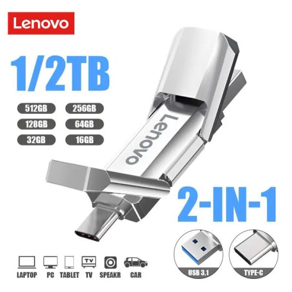 Адаптер Lenovo USB C Flash Drive 1 ТБ USB 3.1 128 ГБ память Flash USB 2TB Pendrive 512GB High Speed ​​USB Stick для ноутбука/Adroid Phone