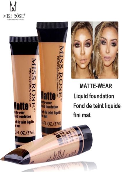 Miss Rose Brand Matte Matte Wear Liquid Foundation Maquiagem 10 Colors Face Cream Base Foundation Fond de Teint Concealer4008900