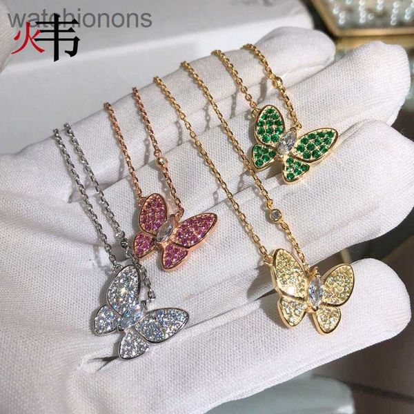 Colar de grife de luxo Colar de designer de marca Vancelfe Full Diamond Butterfly Colar Womens 18k Gold Rose Pink Diamond Green High Quality Jeweliry Presente